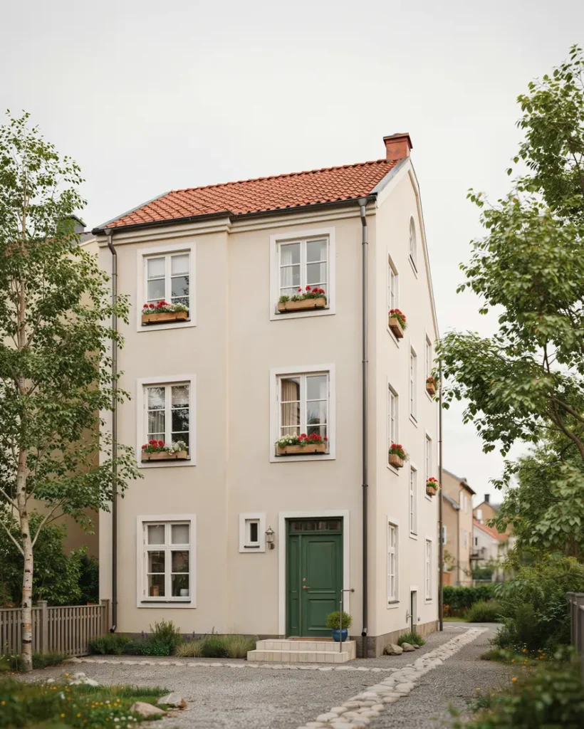 fasadrenovering med ny puts p flerbostadshus i smo nyn shamn