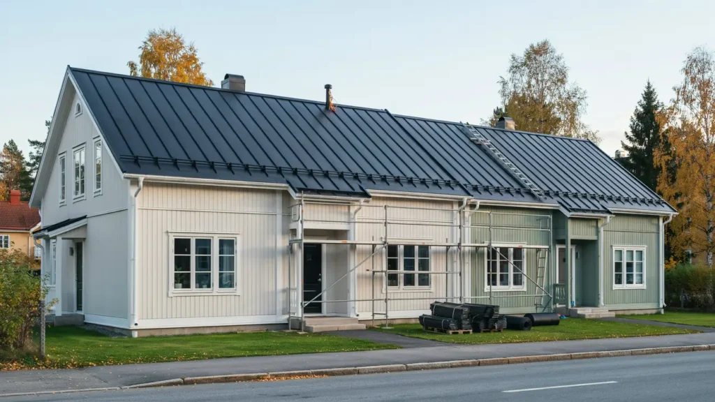 plattaksrenovering med snorasskydd pa radhus i osmo 1516